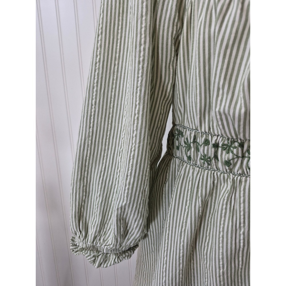 American Eagle Green Stripe Embroidered Cottagecore Puff Sleeve Mini Dress Large - Picture 4 of 10